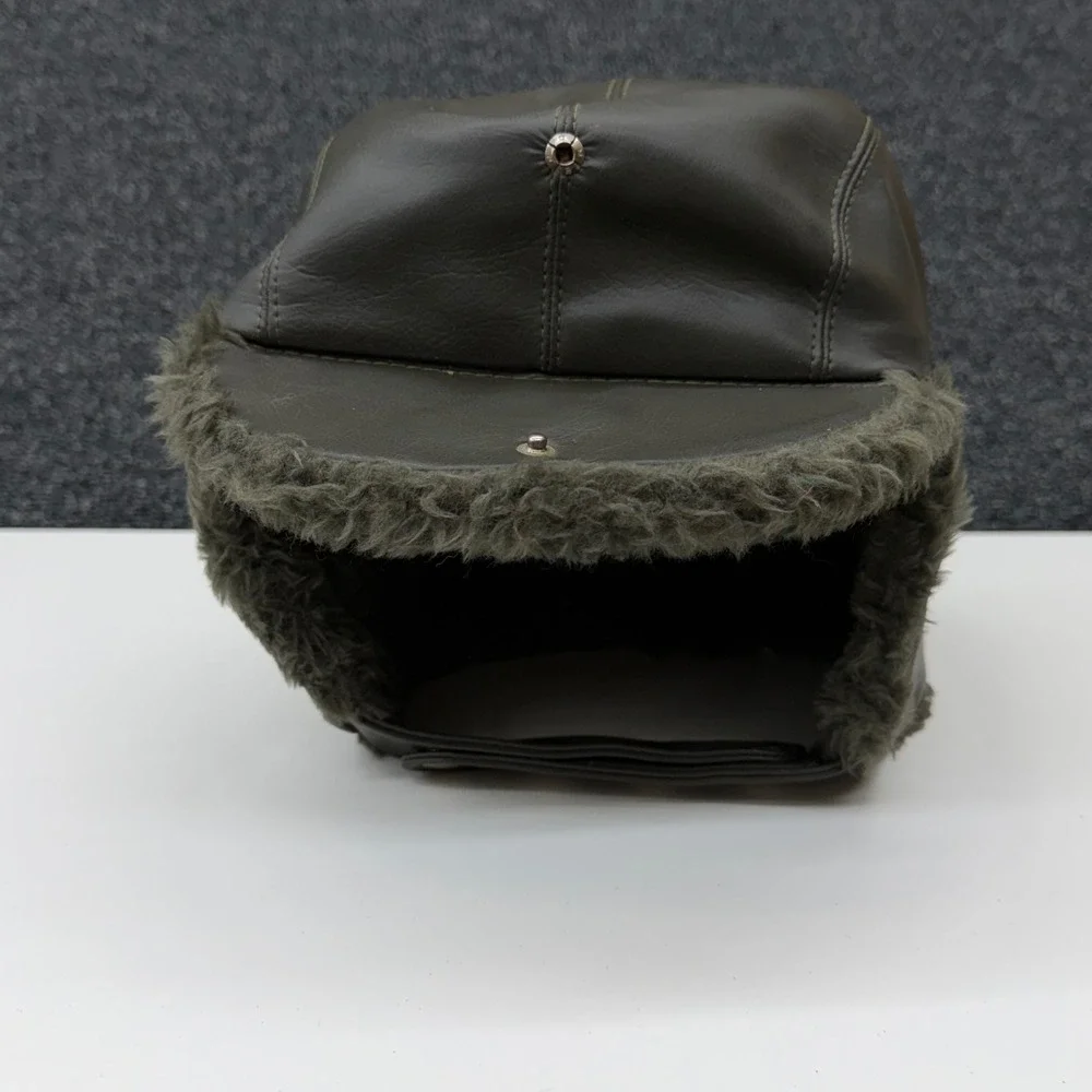 Vintage Genuine Trooper‎ Cap Mens 7 1/4 Olive Green Faux Leather Trapper Hat Hat